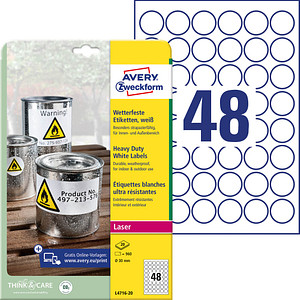 960 AVERY Zweckform wetterfeste Folienetiketten L4716-20 weiß 30,0 x 30,0 mm von AVERY Zweckform