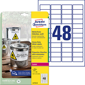 960 AVERY Zweckform wetterfeste Folienetiketten L4778-20 weiß 45,7 x 21,2 mm von AVERY Zweckform