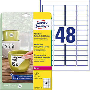 960 AVERY Zweckform wetterfeste Folienetiketten L4778REV-20 weiß 45,7 x 21,2 mm 960 AVERY Zweckform wetterfeste Folienetiketten L4778REV-20 weiß 45,7 x 21,2 mm von AVERY Zweckform