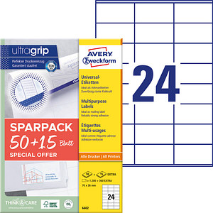 AKTION: 1.560 AVERY Zweckform Etiketten 6602 weiß 70,0 x 36,0 mm AKTION: 1.560 AVERY Zweckform Etiketten 6602 weiß 70,0 x 36,0 mm von AVERY Zweckform