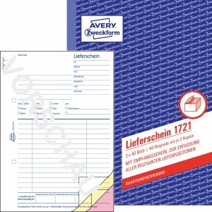 AVERY Zweckform 10 x Formularbuch Lieferschein A5 selbstdurchschreibend VE=3x40 Blatt von AVERY Zweckform