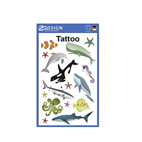 AVERY Zweckform 16 Tattoos Kinder Meerestiere (Temporäre Tattoos Fische, wasserfeste Kindertattoos, hautfreundliche Klebetattoos, Aufkleber für Jungen Mädchen Mitgebsel Kindergeburtstag Party) 56765 von AVERY Zweckform
