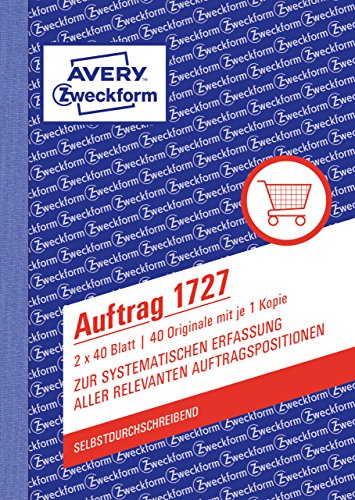 AVERY Zweckform 1727 Auftrag (A6, 2x40 Blatt, selbstdurchschreibend mit farbigem Durschlag, zur systematischen Erfassung aller relevanten Auftragspositionen) weiß/gelb von AVERY Zweckform