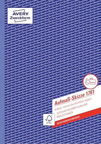 AVERY Zweckform 1781 Aufmaß-Skizze (A4, selbstdurchschreibend, von Rechtsexperten geprüft, für Deutschland und Österreich zur Aufzeichnung von Abmessungen relevanter Bauteile, 50 Blatt) weiß von AVERY Zweckform