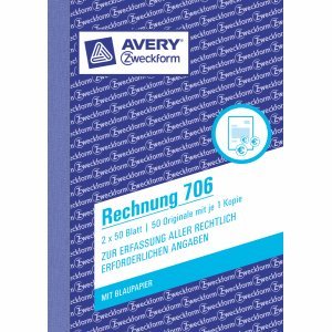AVERY Zweckform 20 x Formularbuch Rechnung A6 hoch VE=2x50 Blatt von AVERY Zweckform