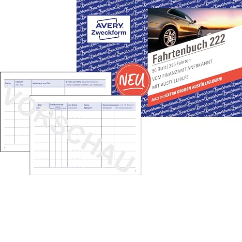 AVERY Zweckform 222 Fahrtenbuch (für PKW, vom Finanzamt anerkannt, A6 quer, für Deutschland & Österreich zur Abgrenzung privater/geschäftlicher Fahrten) von AVERY Zweckform