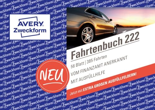 AVERY Zweckform 222 Softcover Fahrtenbuch PKW (Finanzamt anerkannt, DIN A6 quer 148x105mm, 112 Seiten|385 Fahrten, Deutschland & Österreich, Abgrenzung privater/geschäftlicher Fahrten) 1 Stück von AVERY Zweckform