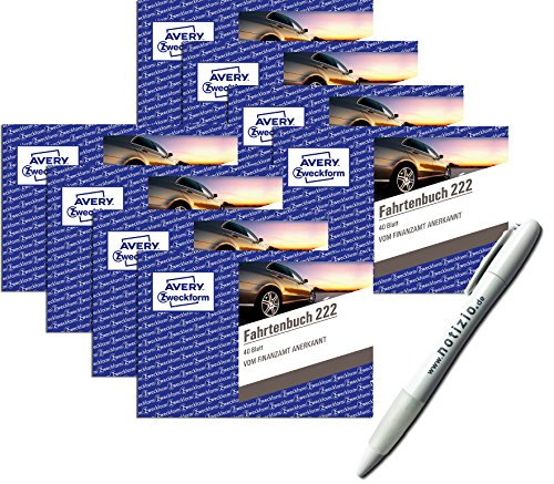 AVERY Zweckform 222 Fahrtenbuch für PKW (A6 quer, 40 Blatt) weiß (10 Stück | mit Kuli) von AVERY Zweckform