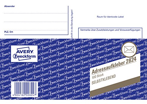 AVERY Zweckform 2824 Adressaufkleber/Paketaufkleber (DIN A6, selbstklebend, 100 Blatt) weiß von AVERY Zweckform