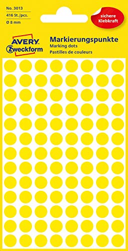 AVERY Zweckform 3013 selbstklebende Markierungspunkte 416 Stück (Ø8mm, Klebepunkte auf 4 Bogen, Punktaufkleber zur Farbcodierung, runde Aufkleber für Kalender, Planer und zum Basteln, Papier) gelb von AVERY Zweckform