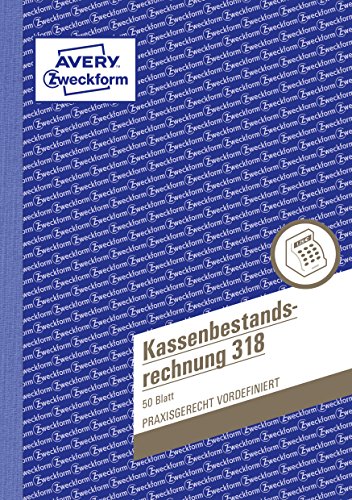 AVERY Zweckform 318 Kassenbestandsrechnung (A5, 50 Blatt, Ermittlung der Tageseinnahmen & Kassenbestand, von Rechtsexperten geprüft, für DE/AT, zur ordnungsgemäßen Buchführung) weiß von AVERY Zweckform