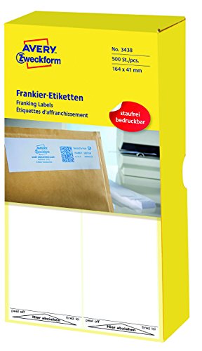 AVERY Zweckform 3438 Frankier-Etiketten (Papier matt, 500 Etiketten, 168 x 44 mm) 1 Pack weiß von AVERY Zweckform
