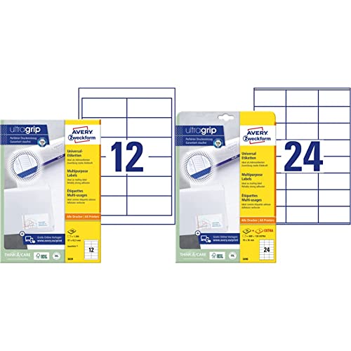 AVERY Zweckform 3659 Adressaufkleber (1.200 Klebeetiketten, 97x42,3mm auf A4) 100 Blatt, weiß & 3490 Adressaufkleber (600 plus 120 Klebeetiketten extra, 70x36mm auf A4) 30 Blatt, weiß von AVERY Zweckform