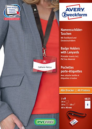 AVERY Zweckform 4825 Namensschilder (16 Stück, 90 x 60 mm, 190 g/m²) 2 Blatt transparent von AVERY Zweckform