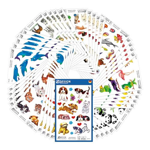 AVERY Zweckform 485 (Sticker Kinder, Tiere, Hunde, Katze, Panda, Pferde, Delfine, Kindergeburtstag, Mitbringsel, Mitgebsel, Gastgeschenke), Sticker Set Tiere Mix, 59992 von Avery