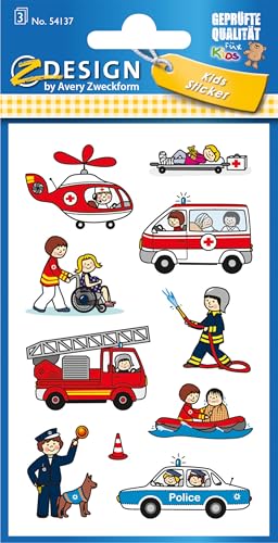 AVERY Zweckform 54137 Kinder Papier-Sticker Berufe 30 Aufkleber (für Jungen und Mädchen, Polizei, Feuerwehr, Notarzt, Kindergeburtstag, Mitgebsel, Gastgeschenk, zum Spielen, Sammeln, Basteln) von AVERY Zweckform