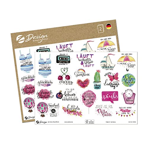 AVERY Zweckform 54546 Dekosticker Sprüche 42 Aufkleber (ablösbare Sticker auf A5 Bogen, Etiketten für Tagebuch, Bullet Journal, Karten, Gästebuch, Geschenke, Klebeetiketten mit Silbereffekt) von AVERY Zweckform