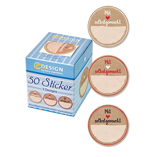 AVERY Zweckform 56818 Marmeladen Etiketten selbstklebend 50 Stück (Ø38mm, Aufkleber Marmeladenglas, Einmachen, Haushaltsetiketten ablösbar, mit Liebe gemacht, beschriftbar) Sticker auf Rolle von AVERY Zweckform