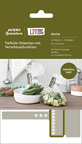 AVERY Zweckform 62006 Living Tiefkühl-Etiketten mit Verschlussfunktion (97 x 54 mm, 2 Farben) 12 Stück weiß von AVERY Zweckform