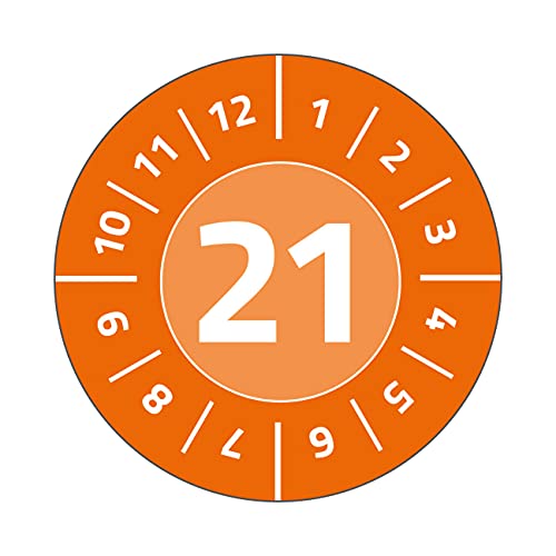 AVERY Zweckform 6943-2021 widerstandsfähige Jahres-Prüfplaketten 2021 (stark selbstklebend, Kleinformat, Ø 20 mm, 120 Aufkleber auf 8 Blatt) orange von AVERY Zweckform