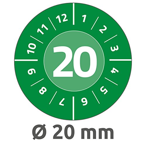 AVERY Zweckform 6945-2020 fälschungssichere Jahres-Prüfplaketten 2020 (stark selbstklebend, Kleinformat, Ø 20 mm, 120 Aufkleber auf 8 Blatt) grün von AVERY Zweckform