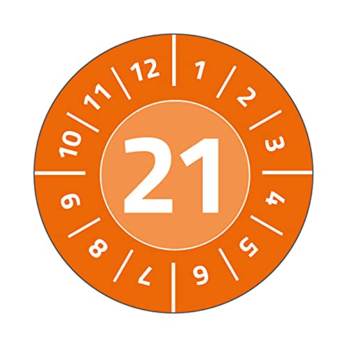 AVERY Zweckform 6945-2021 fälschungssichere Jahres-Prüfplaketten 2021 (stark selbstklebend, Kleinformat, Ø 20 mm, 120 Aufkleber auf 8 Blatt) orange von AVERY Zweckform