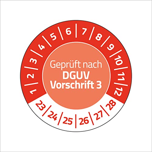 AVERY Zweckform 80 Prüfplaketten 2023-2028 nach DGUV Vorschrift 3 (widerstandsfähig, selbstklebend, Ø 30 mm, Prüfaufkleber, beschriftbare Prüfsiegel aus Vinyl-Klebefolie) Art. 6976-2023, rot von AVERY Zweckform