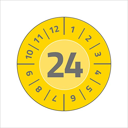 AVERY Zweckform 80 Prüfplaketten mit Jahreszahl 2024 (widerstandsfähig, stark selbstklebend, Ø 30 mm, Prüfaufkleber, beschriftbare Prüfsiegel aus Vinyl-Klebefolie) Art. 6944-2024, gelb von AVERY Zweckform
