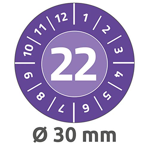 AVERY Zweckform 80 Stück Prüfplaketten 2022 (fälschungssicher, stark selbstklebend, Ø 30 mm, Prüfaufkleber, beschriftbare Prüfsiegel aus Dokumentenfolie) 6946-2022 violett von AVERY Zweckform