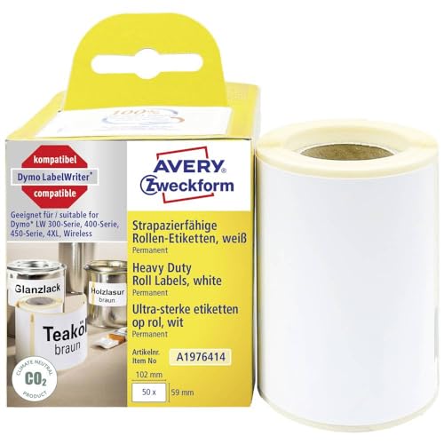 AVERY Zweckform A1976414 Dymo LabelWriter wetterfeste Etiketten kompatibel zu 1976414 (59x102mm, 1 Rolle|50 Kunststoff Aufkleber, selbstklebend, für LW Dymo Etikettendrucker, Beschriftungsgerät) von AVERY Zweckform