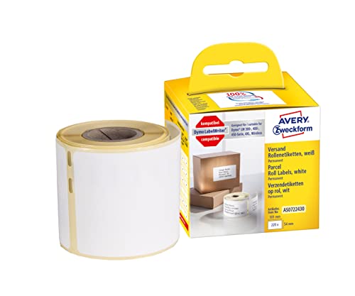 AVERY Zweckform AS0722430 Dymo LabelWriter Versandetiketten kompatibel zu S0722430 (54x101mm, 1 Rolle|220 Paketaufkleber, selbstklebend, für LW Dymo Etikettendrucker/Beschriftungsgerät/Etikettenband) von AVERY Zweckform