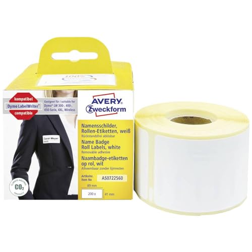 AVERY Zweckform AS0722560 Dymo LabelWriter Namensetiketten kompatibel zu S0722560 (41x89mm, 1 Rolle|200 Namensaufkleber, selbstklebend, für LW Dymo Etikettendrucker/Beschriftungsgerät/Etikettenband) AVERY Zweckform AS0722560 Dymo LabelWriter Namensetiketten kompatibel zu S0722560 (41x89mm, 1 Rolle|200 Namensaufkleber, selbstklebend, für LW Dymo Etikettendrucker/Beschriftungsgerät/Etikettenband) von AVERY Zweckform