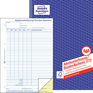 AVERY Zweckform Arbeitszeiterfassung/Stunden-Nachweis Formularbuch 1773 von AVERY Zweckform