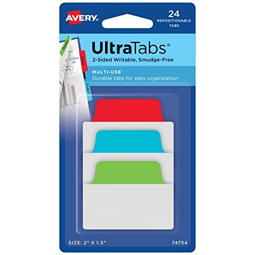 AVERY Zweckform Art. 74754 Haftstreifen transparent/bunt (24 Haftnotizen, 50,8x38,1mm, beschreibbare Index Tabs Folie, ablösbare Klebezettel, Page Marker, Sticky Notes, Klebemarkierungen) von AVERY Zweckform