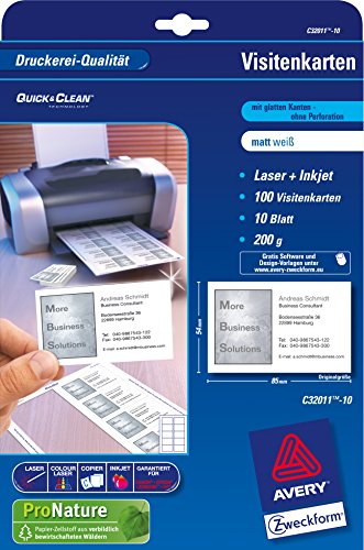 AVERY Zweckform C32011-500 vorbedruckbare Superior Visitenkarten, blanko (5.000 Stück, 200g, 85x54 mm, einseitig bedruckbar, matt weiß, 500 Blatt) für Pre-Print-Verfahren geeignet, 5.000 Karten von AVERY Zweckform