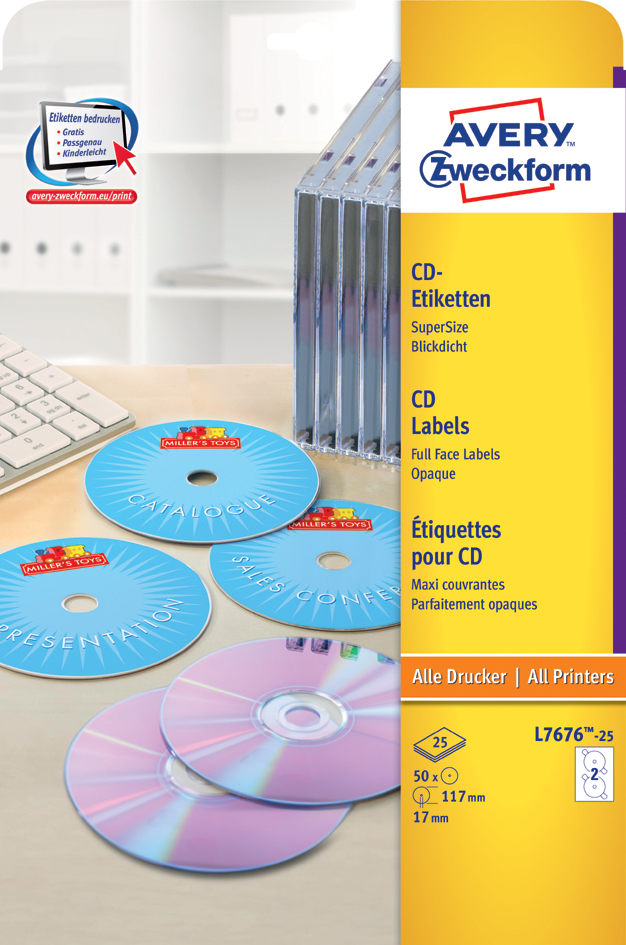 AVERY Zweckform CD-Etiketten SuperSize, weiß, matt von AVERY Zweckform