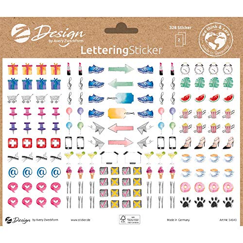 AVERY Zweckform Dekosticker 328 Aufkleber Icons Zeichen Symbole (Sticker auf A5 Bogen, für Bullet Journal, Tagebuch, Familienkalender, Scrapbooking, Organisation, Geschenke, mit Silbereffekt) 54543 von AVERY Zweckform