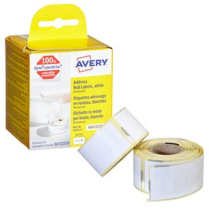 AVERY Zweckform Endlosetikettenrollen für Etikettendrucker AS0722370 weiß, 89,0 x 28,0 mm, 2 x 130 Etiketten von AVERY Zweckform
