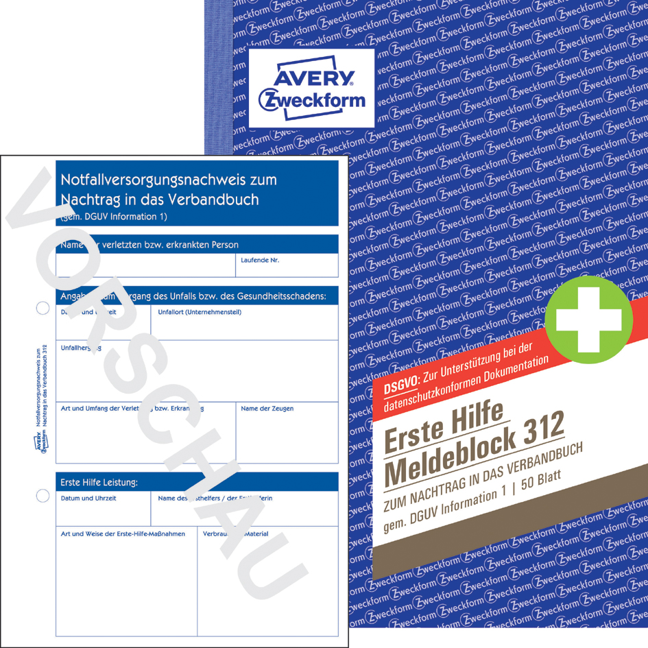 AVERY Zweckform Erste Hilfe Meldeblock 312, DIN A5, 50 Blatt AVERY Zweckform Erste Hilfe Meldeblock 312, DIN A5, 50 Blatt von AVERY Zweckform