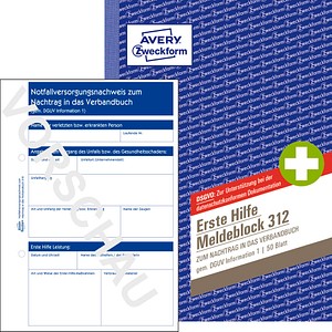 AVERY Zweckform Erste Hilfe Meldeblock Formularbuch 312 von AVERY Zweckform