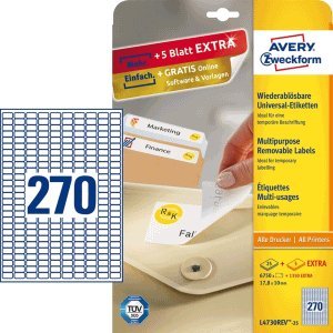 Avery Zweckform Etiketten Inkjet/Laser/Kopier 17,8x10mm weiß VE=8100 Stück von Avery Zweckform