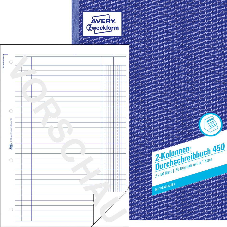 AVERY Zweckform Formularbuch , 2-Kolonnen-Durchschreibbuch, von AVERY Zweckform