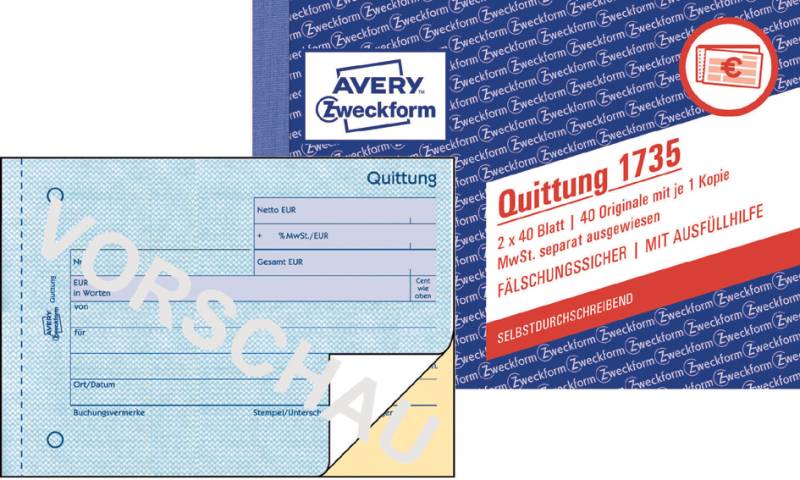 AVERY Zweckform Formularbuch , Quittung mit MwSt., , SD von AVERY Zweckform