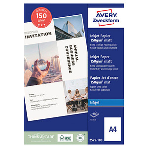 AVERY Zweckform Fotopapier 2579-100 DIN A4 matt 150 g/qm 100 Blatt von AVERY Zweckform