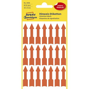 AVERY Zweckform Hinweisetiketten 3008 Pfeile, leuchtorange 9,0 x 39,0 mm, 63 Etiketten von AVERY Zweckform