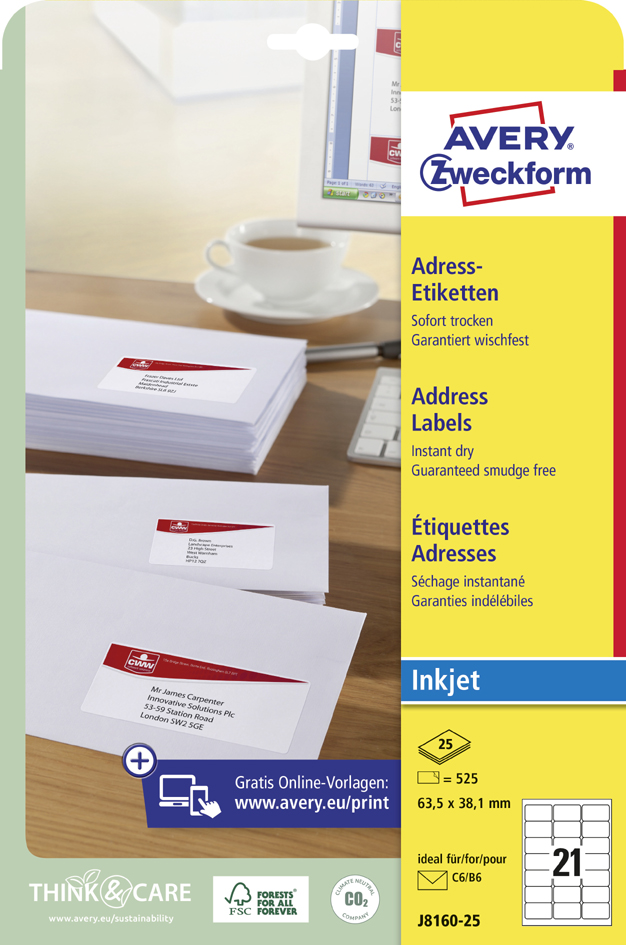 AVERY Zweckform Inkjet Adress-Etiketten, 63,5 x 38,1 mm von AVERY Zweckform