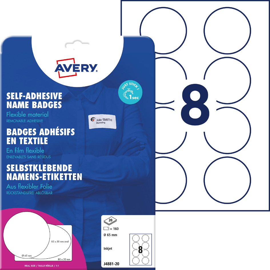 AVERY Zweckform Inkjet-Namens-Etiketten, 65 mm, rund, weiß von AVERY Zweckform