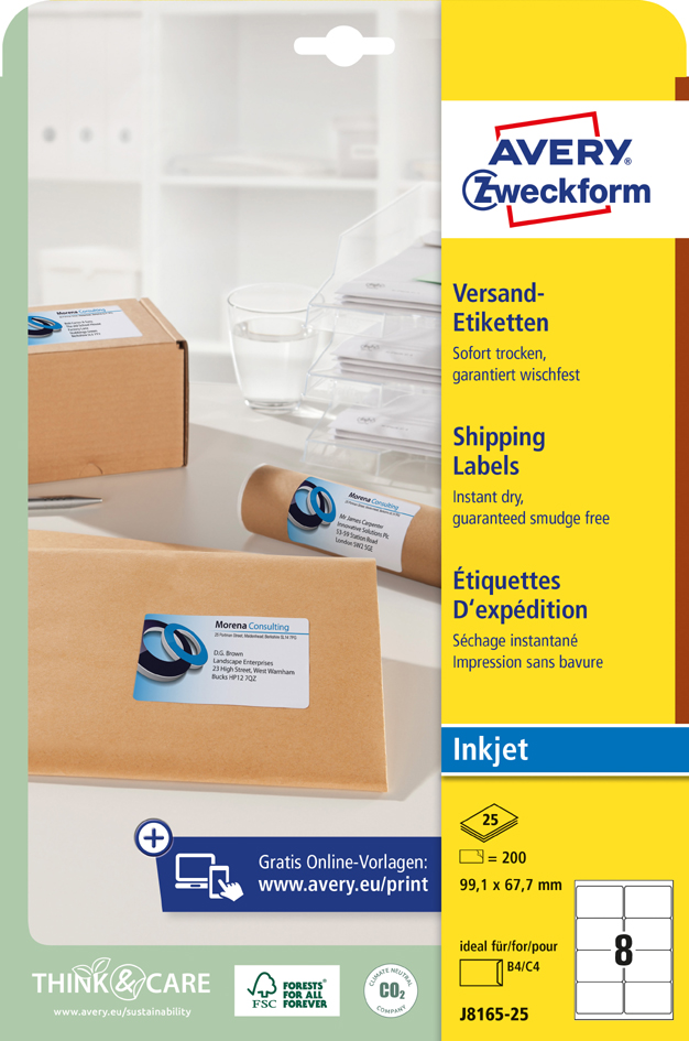 AVERY Zweckform Inkjet Versand-Etiketten, 99,1 x 57 mm, weiß AVERY Zweckform Inkjet Versand-Etiketten, 99,1 x 57 mm, weiß von AVERY Zweckform