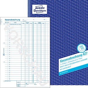 AVERY Zweckform Kassenabrechnung mit MwSt.-Spalte für Einnahmen und Ausgaben Formularbuch 427 von AVERY Zweckform