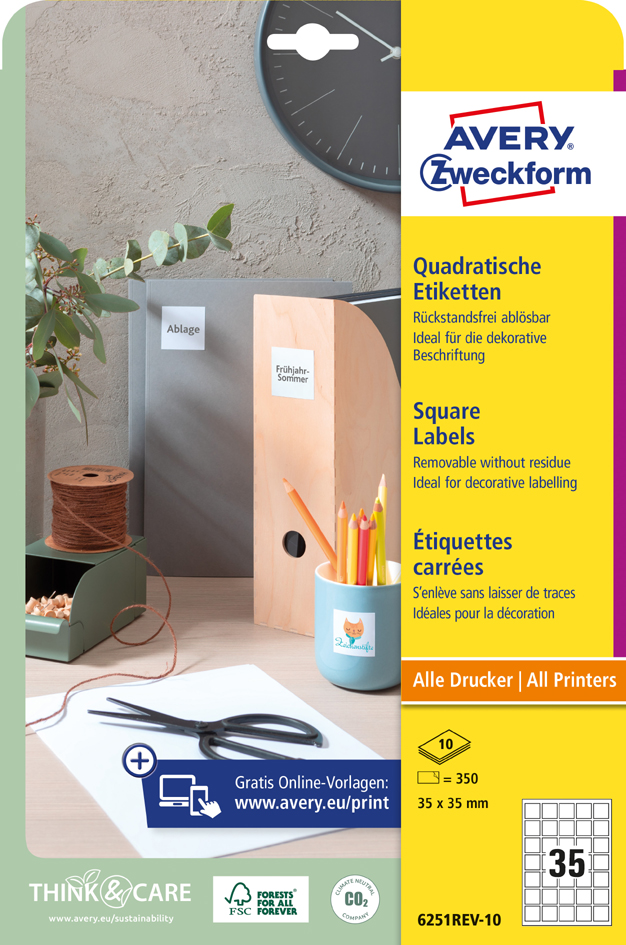 AVERY Zweckform Kennzeichnungs-Etiketten, 45 x 45 mm, weiß von AVERY Zweckform